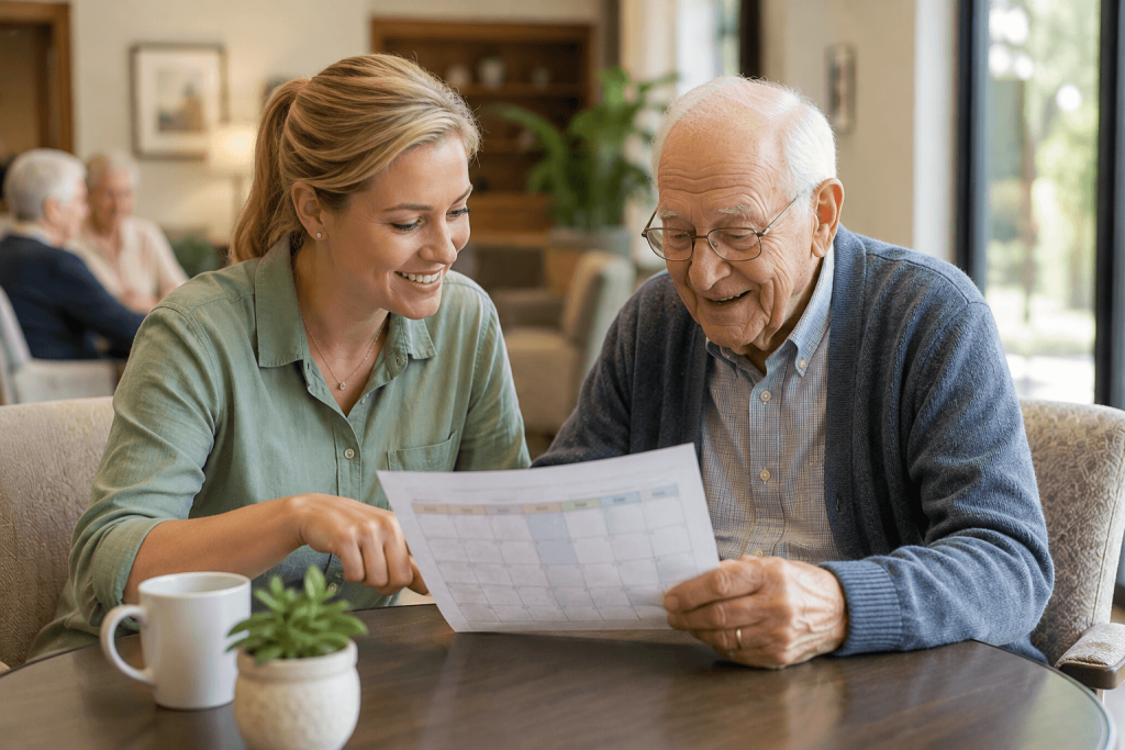 Senior resident shopping at a Phoenix grocery store during a scheduled community outing