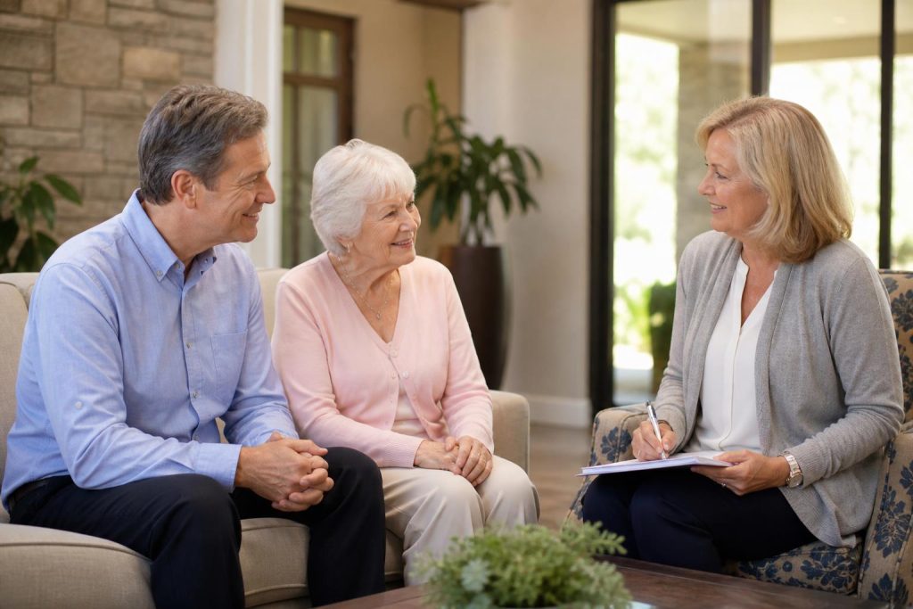 Family touring a senior living community to learn about wellness programs in Phoenix, AZ